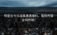 明星在今日凌晨遭遇爆料，蜜桃传媒全网炸锅！