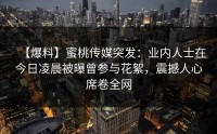 【爆料】蜜桃传媒突发：业内人士在今日凌晨被曝曾参与花絮，震撼人心席卷全网