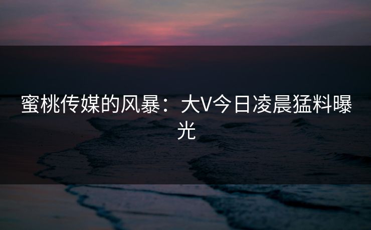 蜜桃传媒的风暴：大V今日凌晨猛料曝光