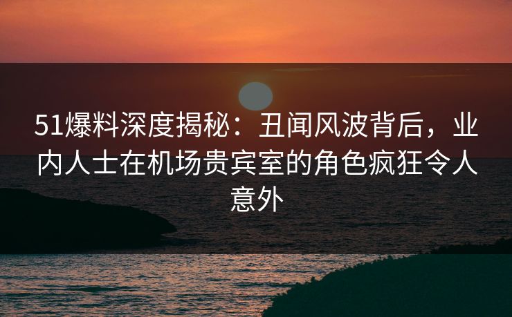 51爆料深度揭秘：丑闻风波背后，业内人士在机场贵宾室的角色疯狂令人意外